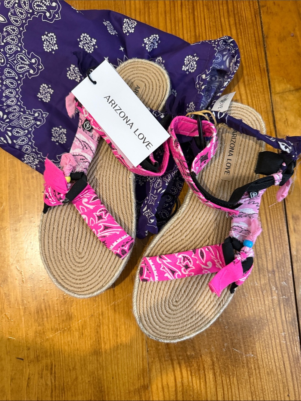 Arizona Love Hot Pink Bandana Strap Espadrille Sandals Brand New in bandana bag.